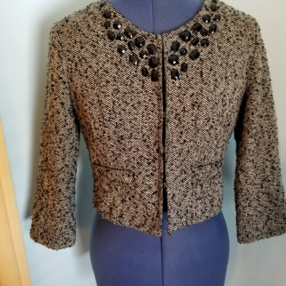 FOREVER 21 cropped tweed jacket with embellishments